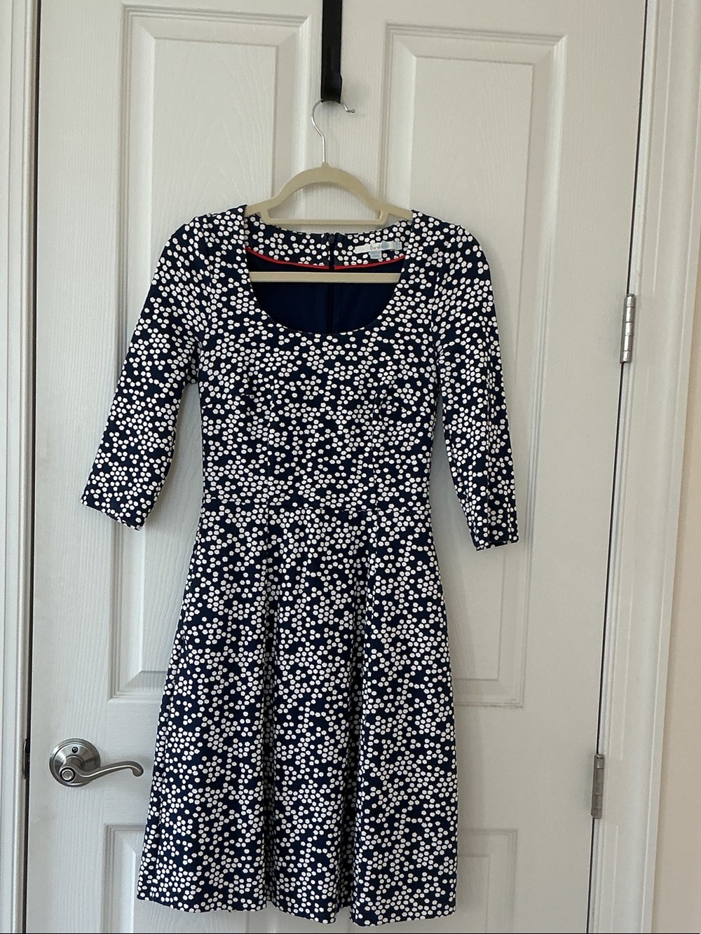 Boden Navy and White Polka Dot Midi Dress